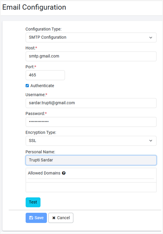 SMTP Config field details
