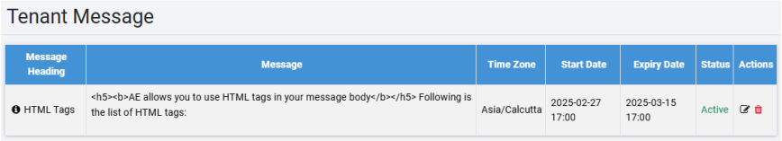 Tenant Message details