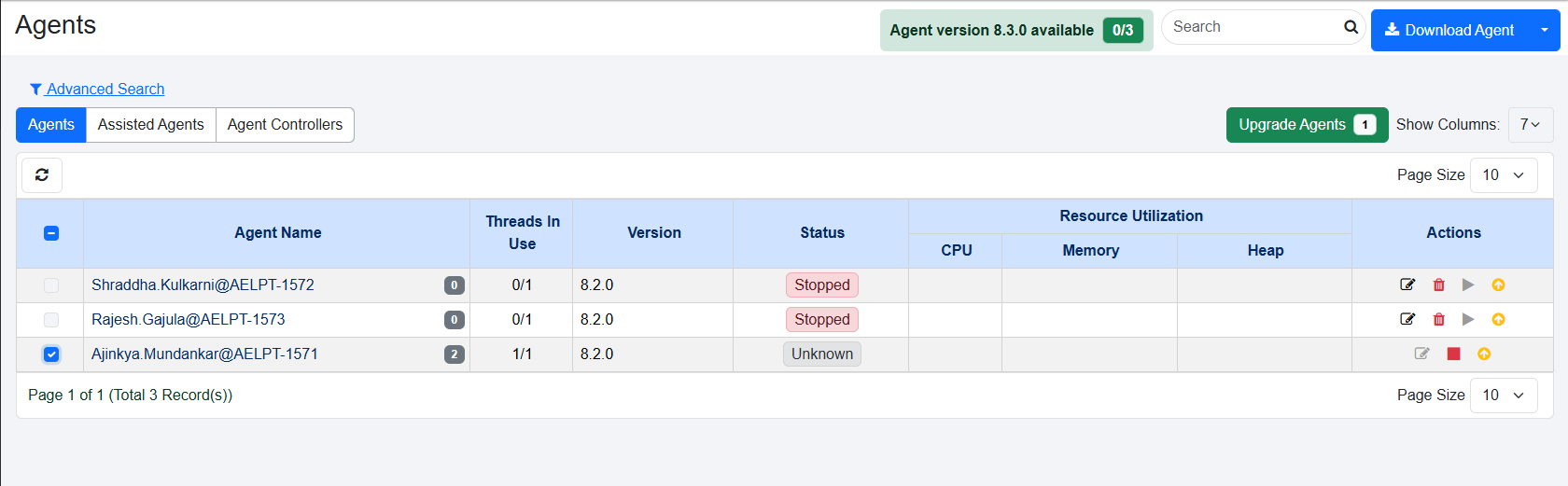Agents upgrade selected view
