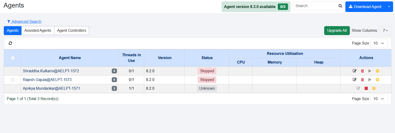 Agents upgrade option view