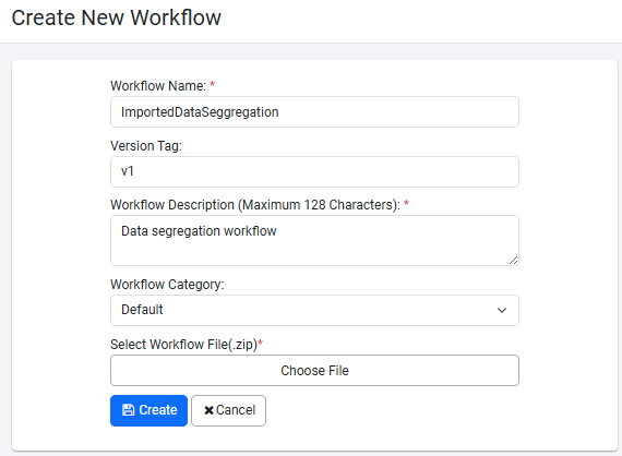 Create New Workflow page