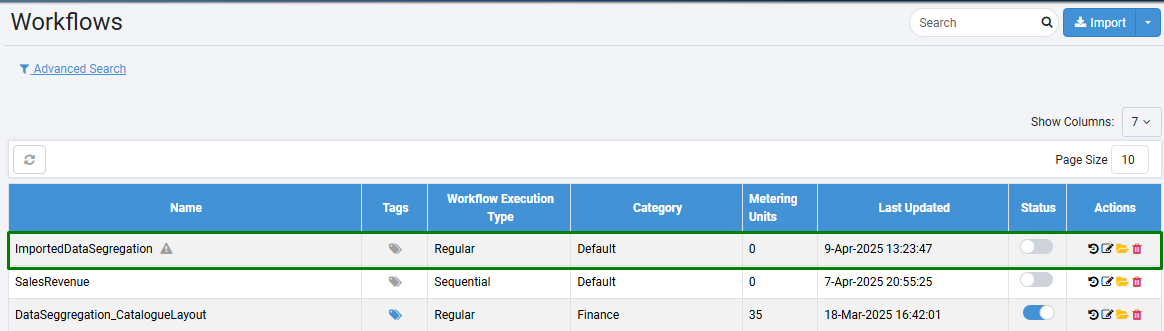 Workflows page view