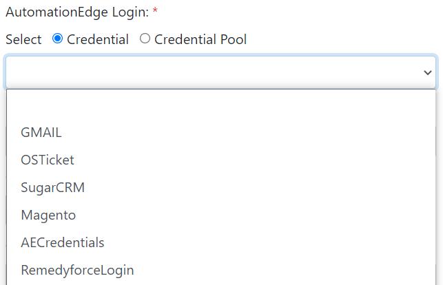 Radio buttons for Credential and Credential Pool