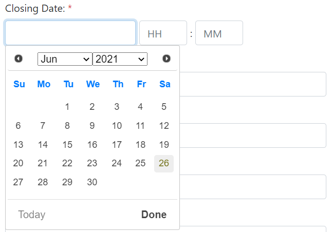 Picker for date and time