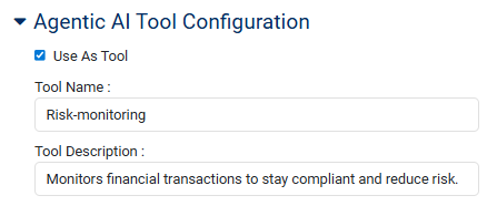 Agentic AI Tool Configuration dialog