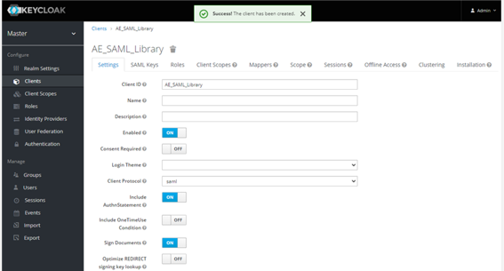 Keycloak success message