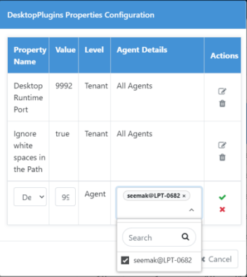 Agent level property settings