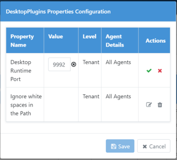 The plugin properties configuration dialog