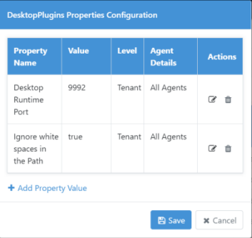The plugin properties configuration dialog