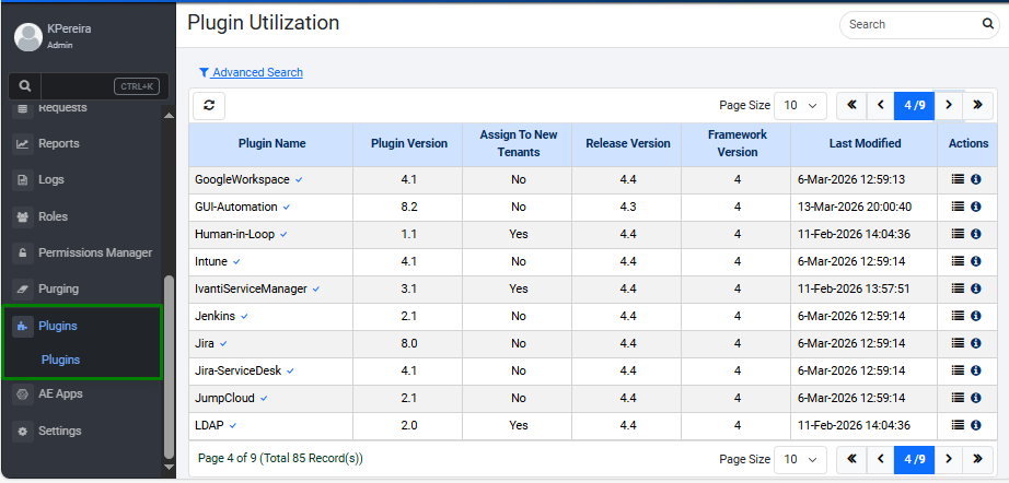 Plugin Utilization page