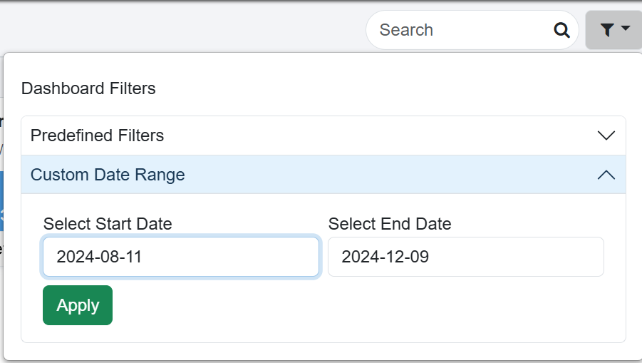 Custom Date Range dialog