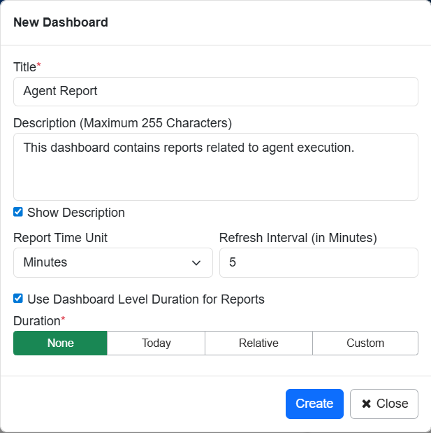 New Dashboard dialog