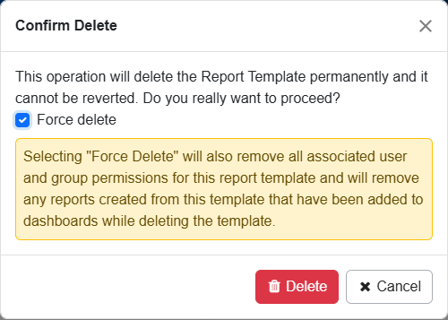 Delete report template