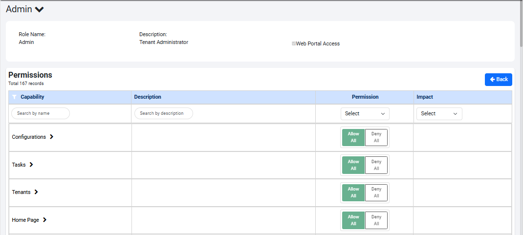 Role permissions page