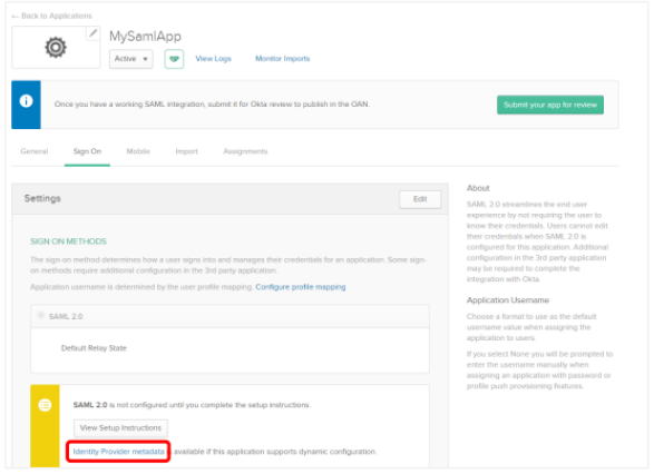 SAML app sign on