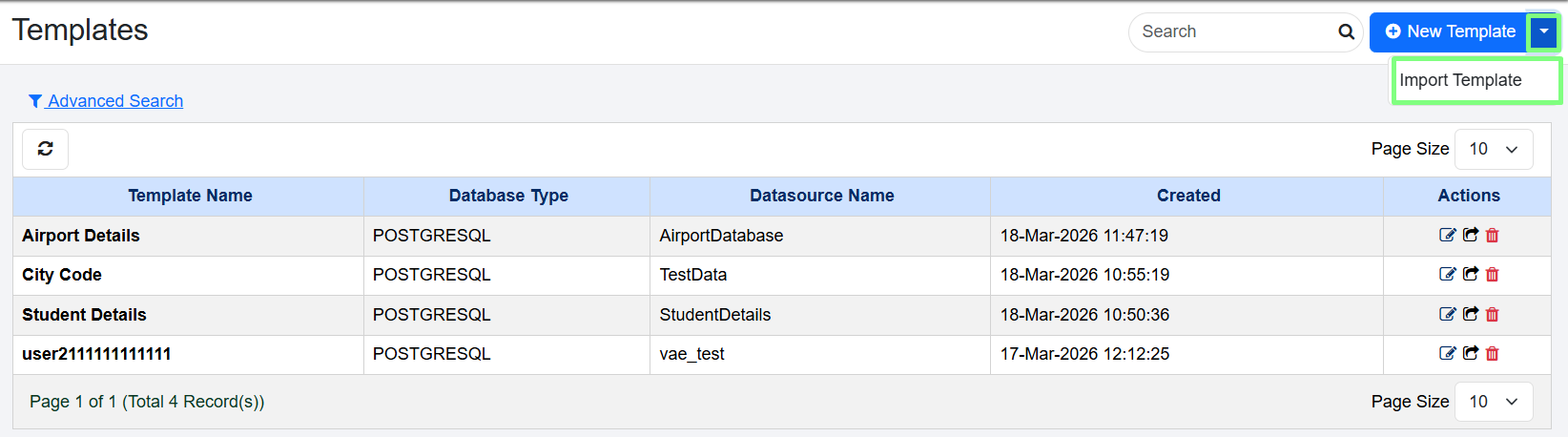 Import Template option