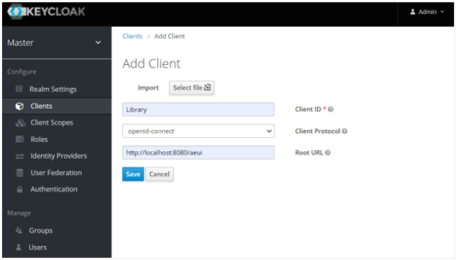 Keycloak Add Client page