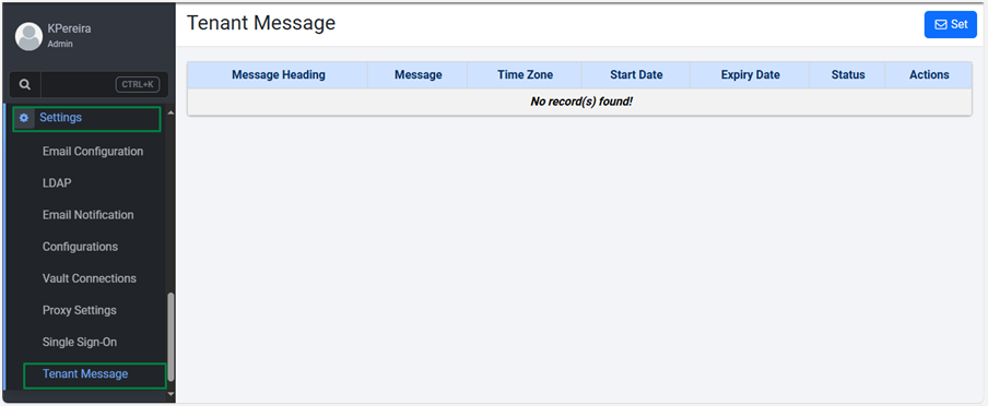 Tenant Message page