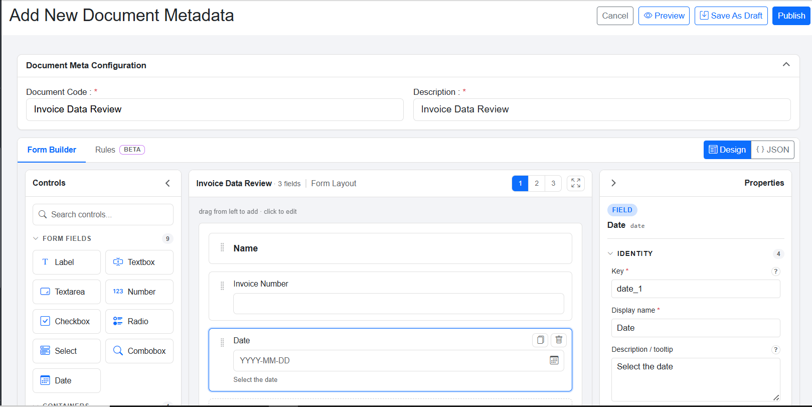 Add New Document Metadata page
