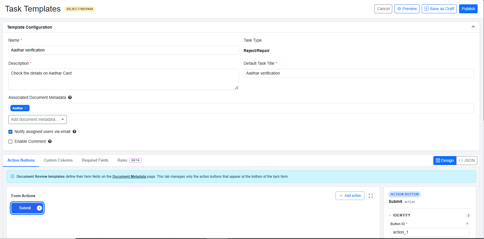 Task Templates details