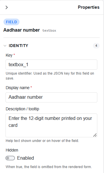 Properties of textbox - Identity