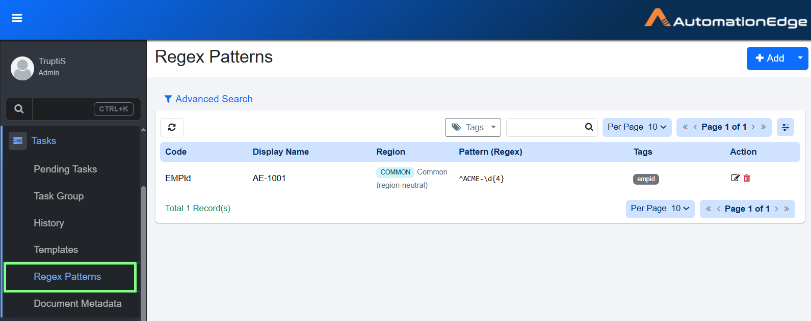 Regex Patterns page