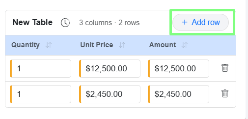 Add or delete row in table