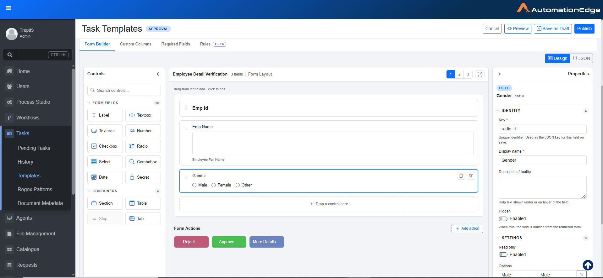 Task Templates details view