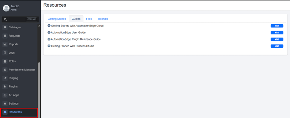 Resources tab view