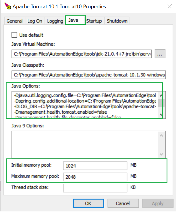 Tomcat Monitor JRE configuration dialog
