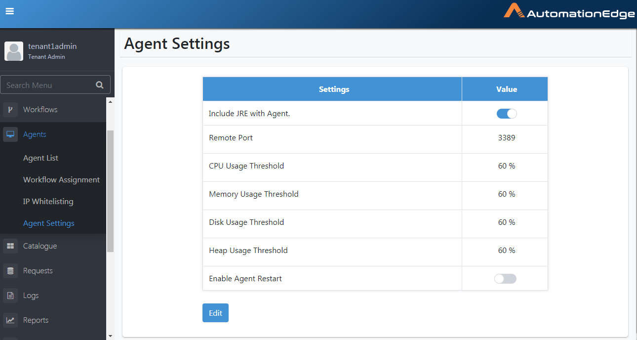 Agent Settings Include JRE toggle