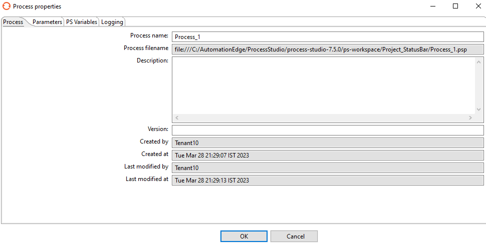 Process properties dialog