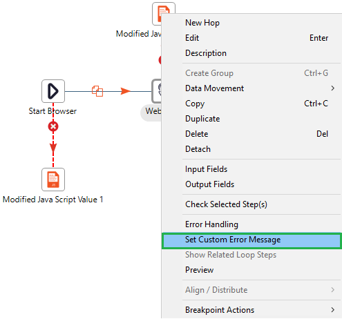 Set Custom Error Message option