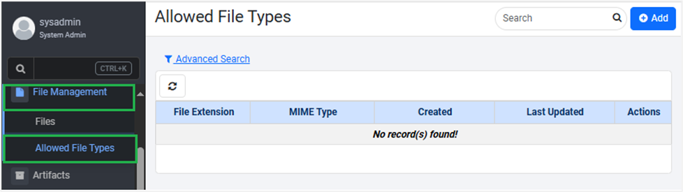 Allowed File Types page