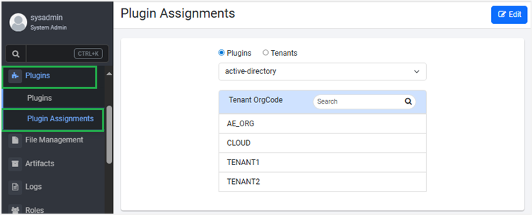 Plugin Assignments page
