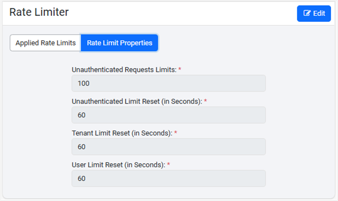 Rate Limit Properties dialog