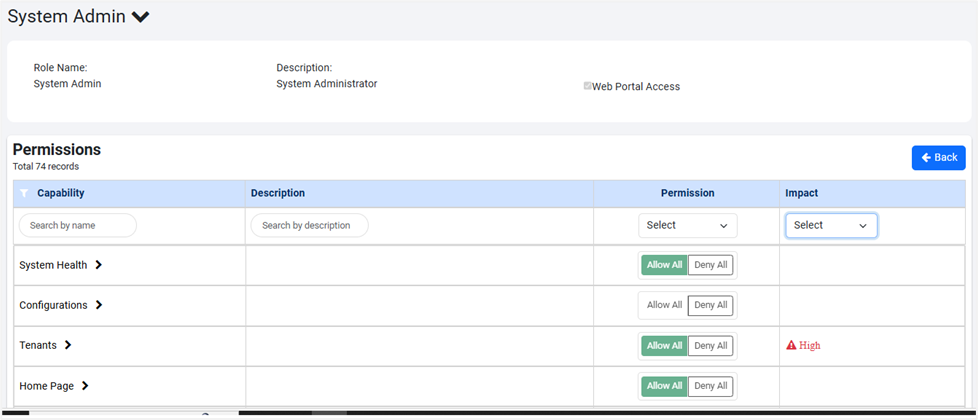 Roles page with User Defined Roles and System Defined Roles tabs