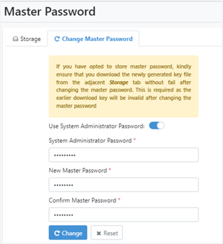 Change master password with System Administrator Password