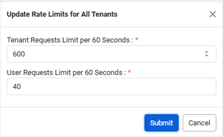 Update Rate Limits for All Tenants dialog