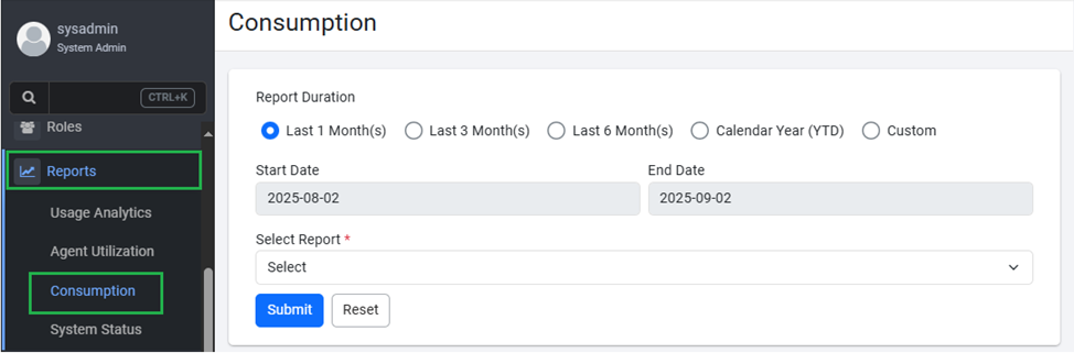 Consumption Report view