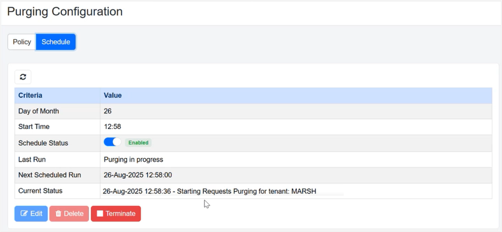 Purging progress view