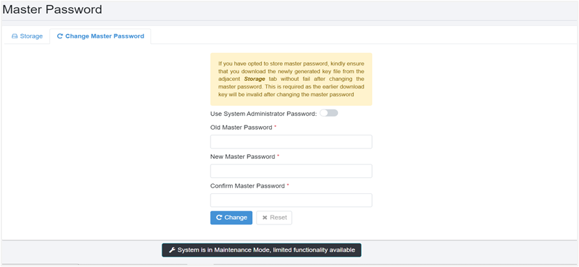 Master Password  Change Master Password tab