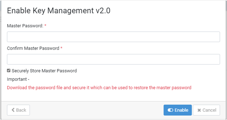 Enable Key Management v2.0 dialog