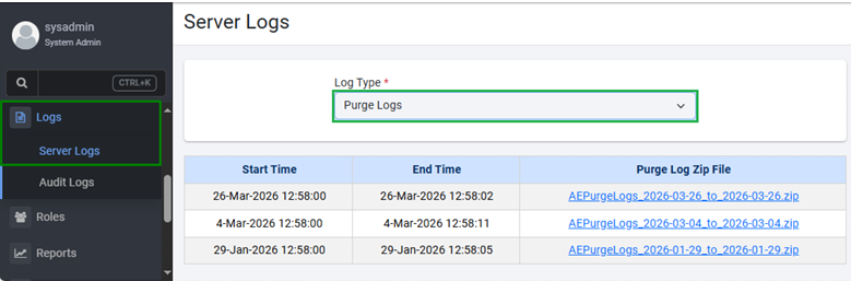 Work With Logs | AE System Administrator Guide