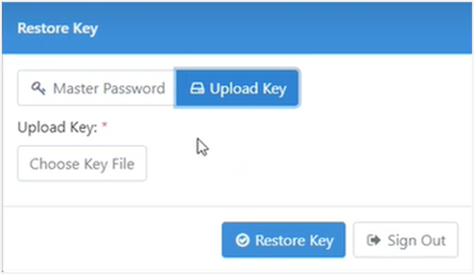 Restore Key Upload Key tab