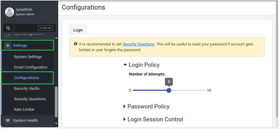 Configurations page