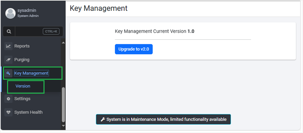 Key Management page