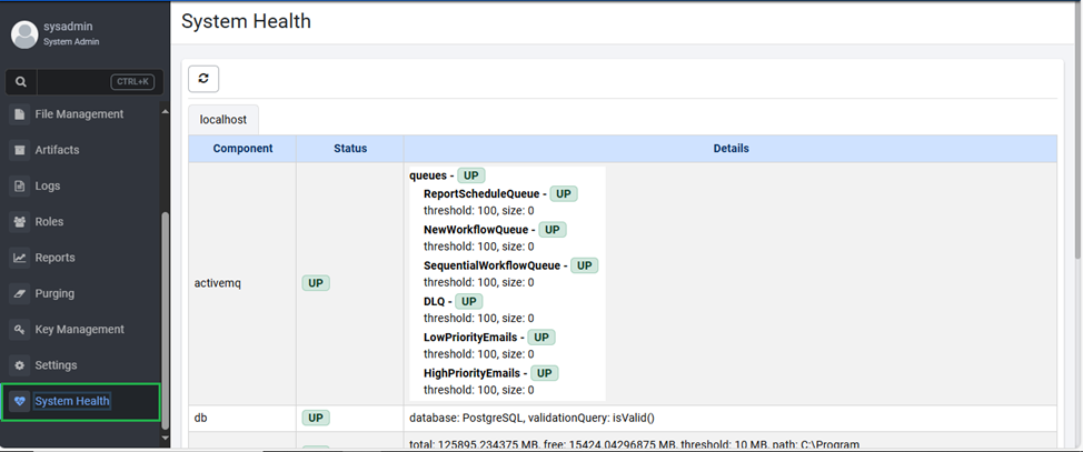 System Health Page