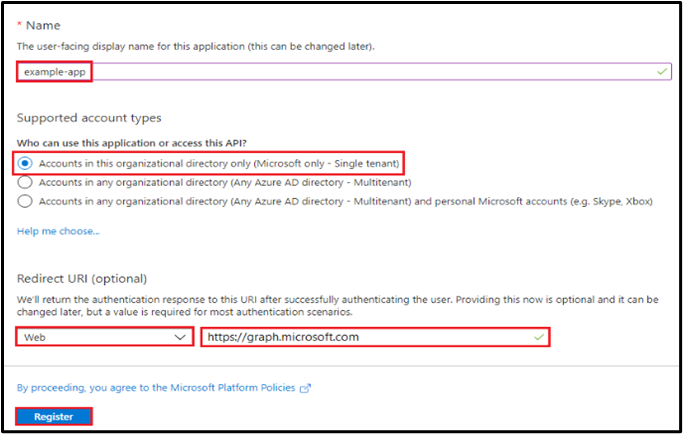 App Registration Screenshot