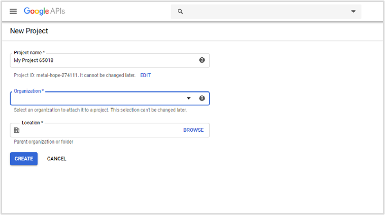Google Developer Console - Create Project